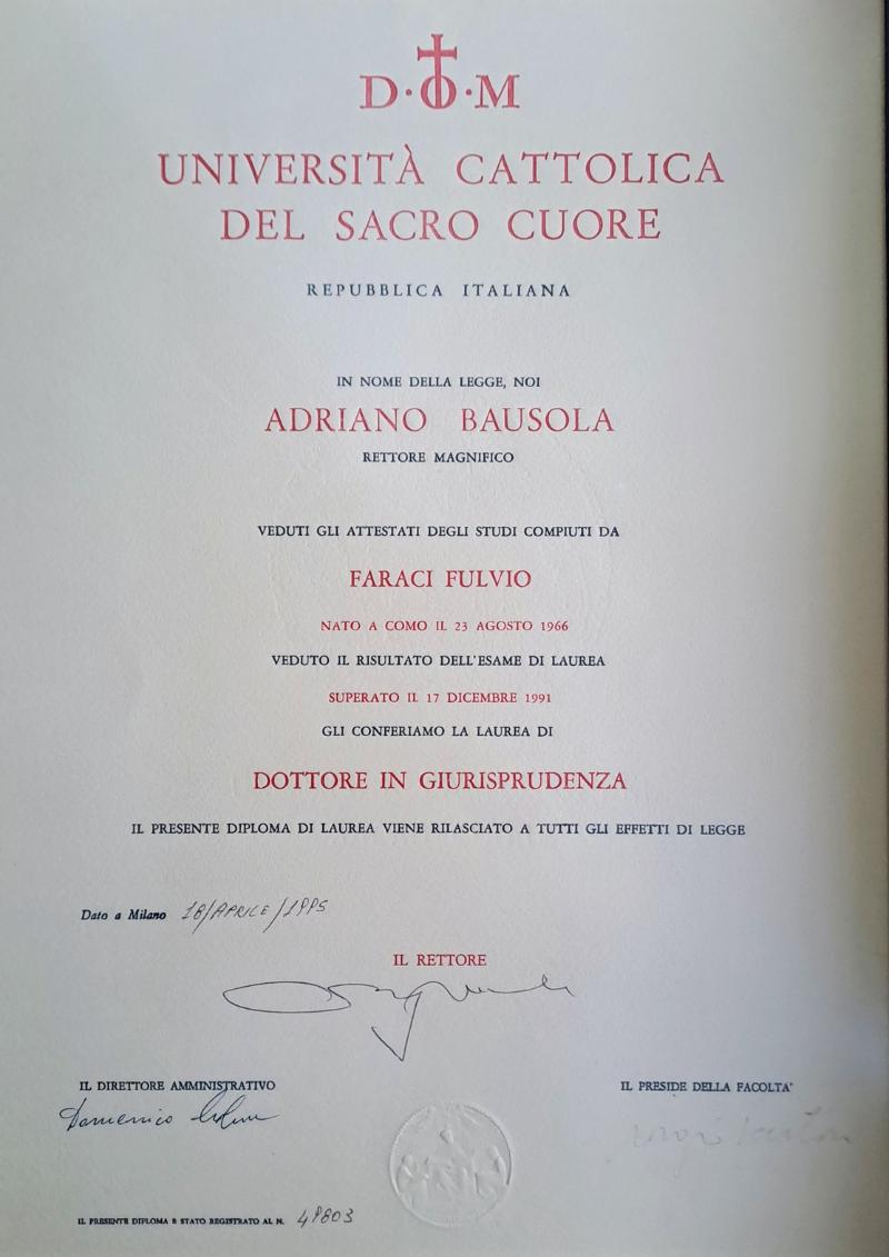 Diploma Avvocato Fulvio Faraci